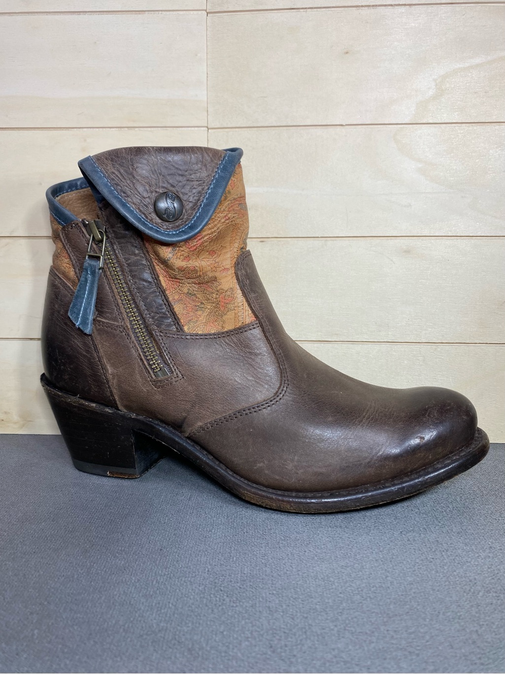 Sonora Isabella Boots Floral Brown Leather Women's Size 9 B Shoes Zip Booties